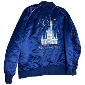 Disney World 50th Anniversary Mickey Bomber Jacket Blue Satin 1X